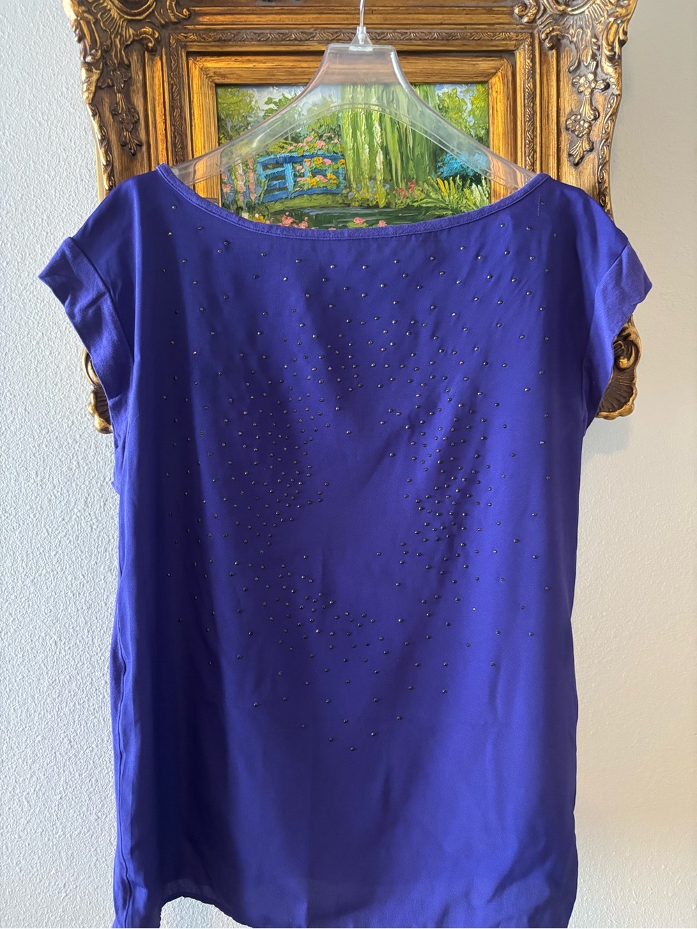NY& Co Royal Purple Short Sleeve Bedazzled Studded Top